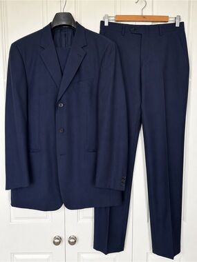 Hugo Boss Men’s Navy Wool Natural Stretch 2-Piece Suit 42R Jacket 36x30 Pants